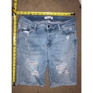 Judy Blue Distressed Denim Bermuda Shorts Light Wash Frayed Hem Womens XL T03-03